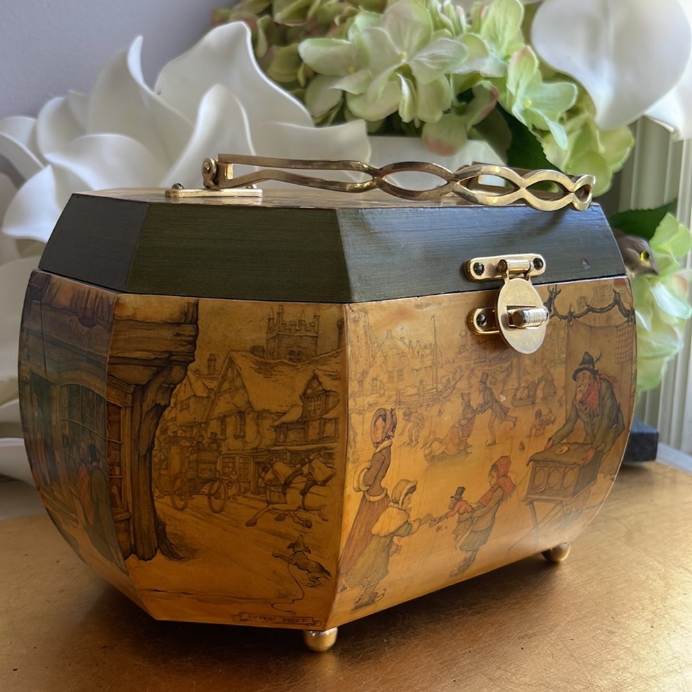 Vintage! 1950’s Anton Pieck Decoupage Wooden Box Street Scene Purse by Miki